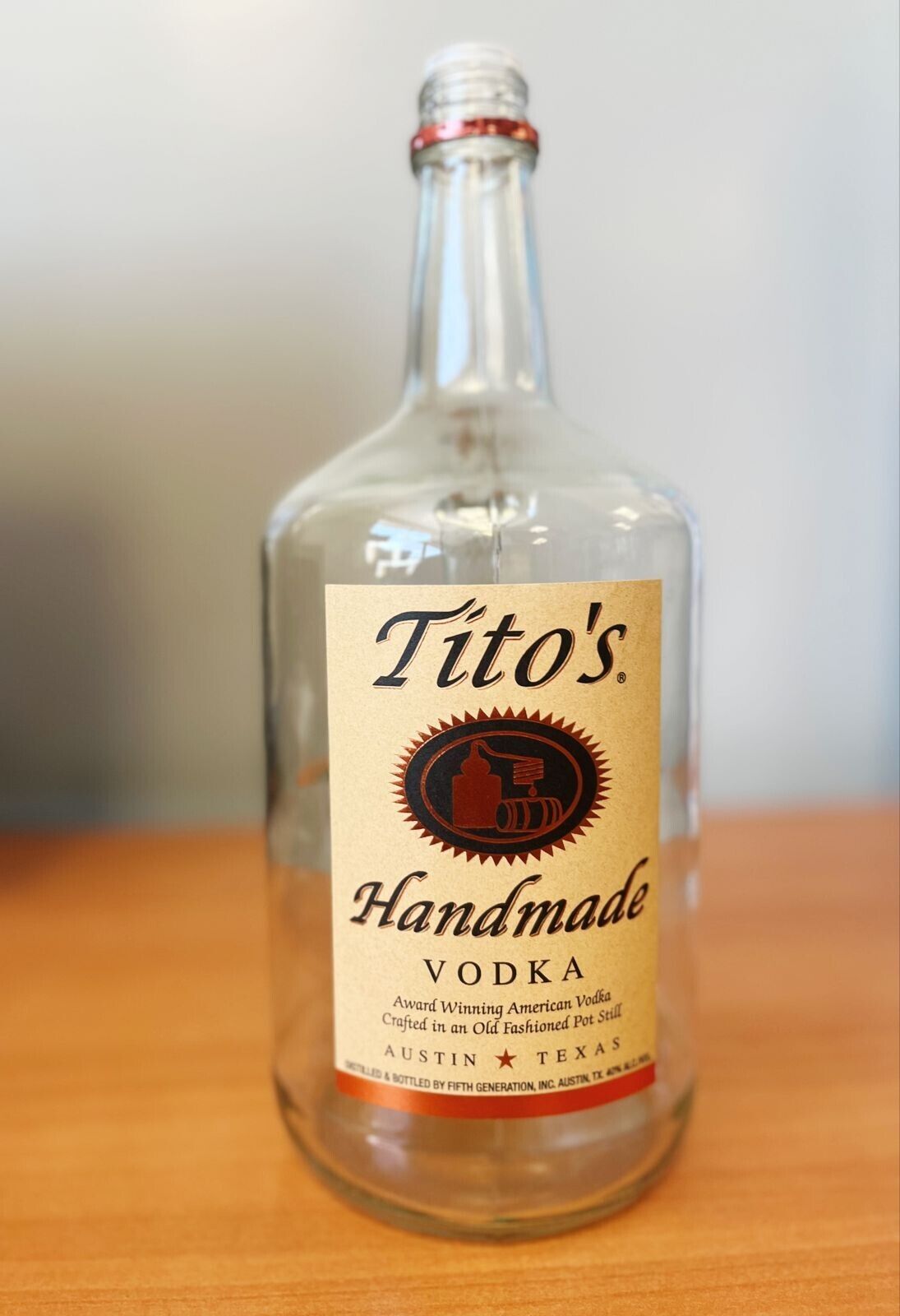 Tito\'s Handmade Vodka Glass Empty  Handle Bottle 1.75L w/No cap fully washed