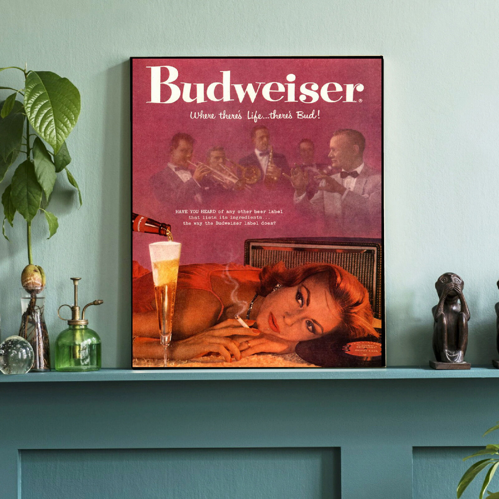 Framed 1958 Budweiser Beer Sexy Restored Magazine Ad