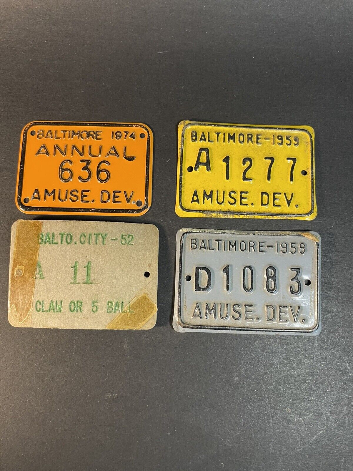 4 Baltimore Maryland AMUSEMENT DEV Pinball License Plate1952-1974
