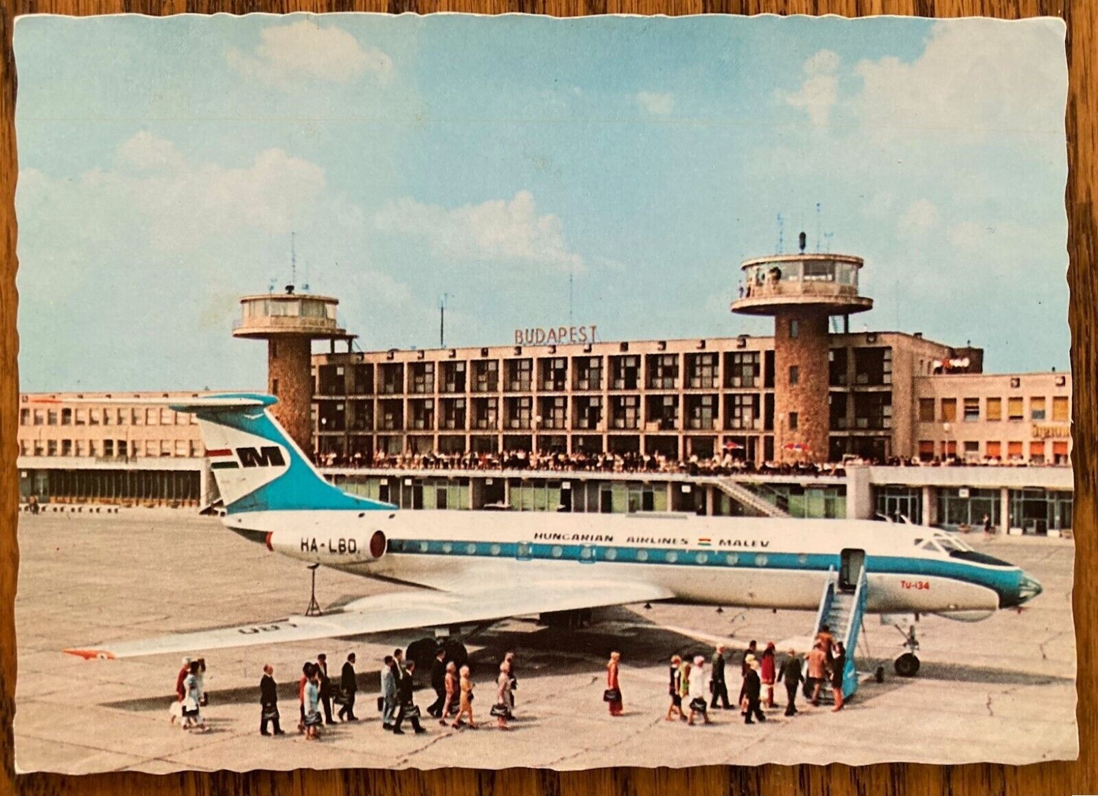BUDAPEST, HUNGARY: Ferihegy Intl. Airport, People Boarding Malev TU-134 ca1970