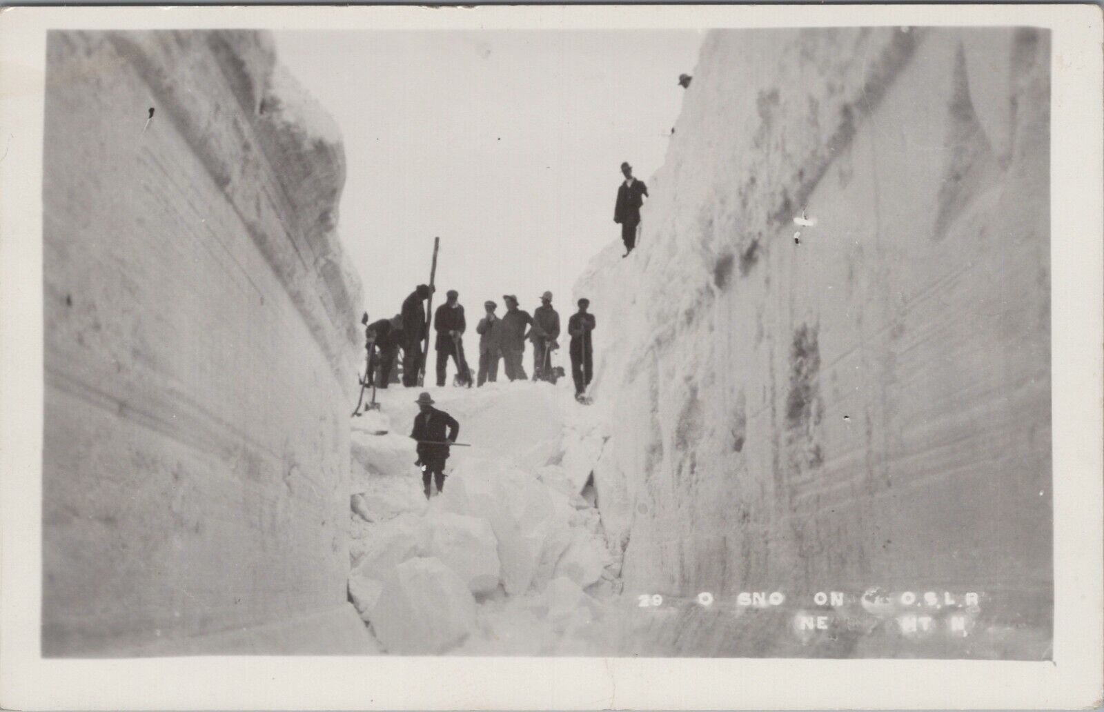 Snow On O.S.L.R. NE MT Men Digging Snow In Ditch RPPC Vintage Post Card