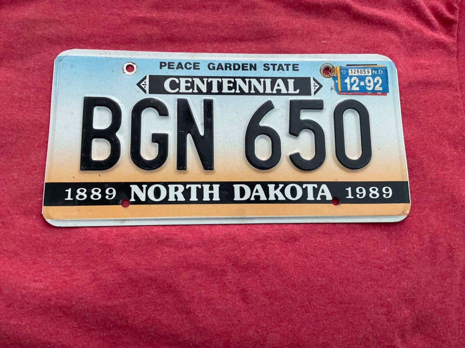 License Plate Vintage North Dakota ND BGN 650 “Centemmial” 1992 Sticker Rustic