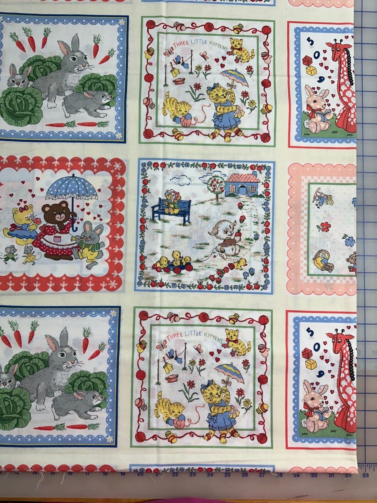 Classic Cottons 2003 Vintage Childrens Hankies 17x43 Fabric Panel Reproduction