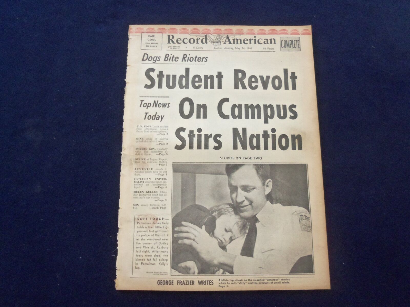 1965 MAY 24 BOSTON RECORD AMERICAN NEWSPAPER -STUDENT REVOLT ON CAMPUS - NP 6297