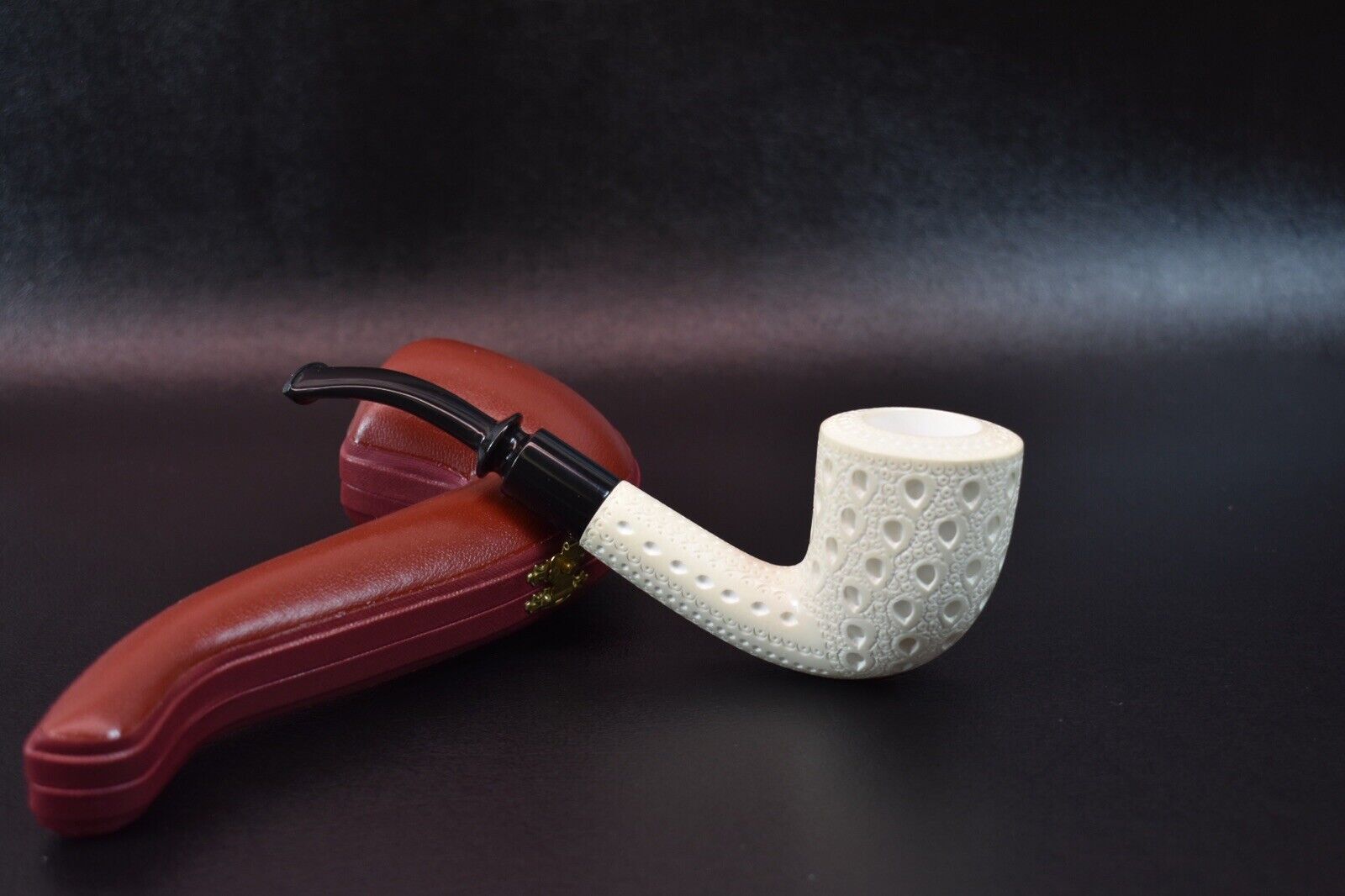 Deluxe Lattice Bent  Pipe By Tekin-new-block Meerschaum Handmade W Case1169