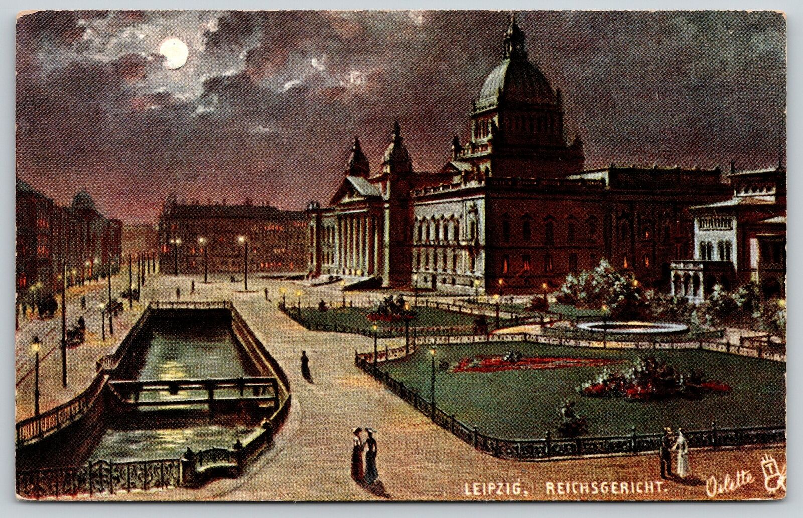 Leipzig Saxony Germany~Reichsgericht~Court Of Justice At Night~1910 TUCK PC