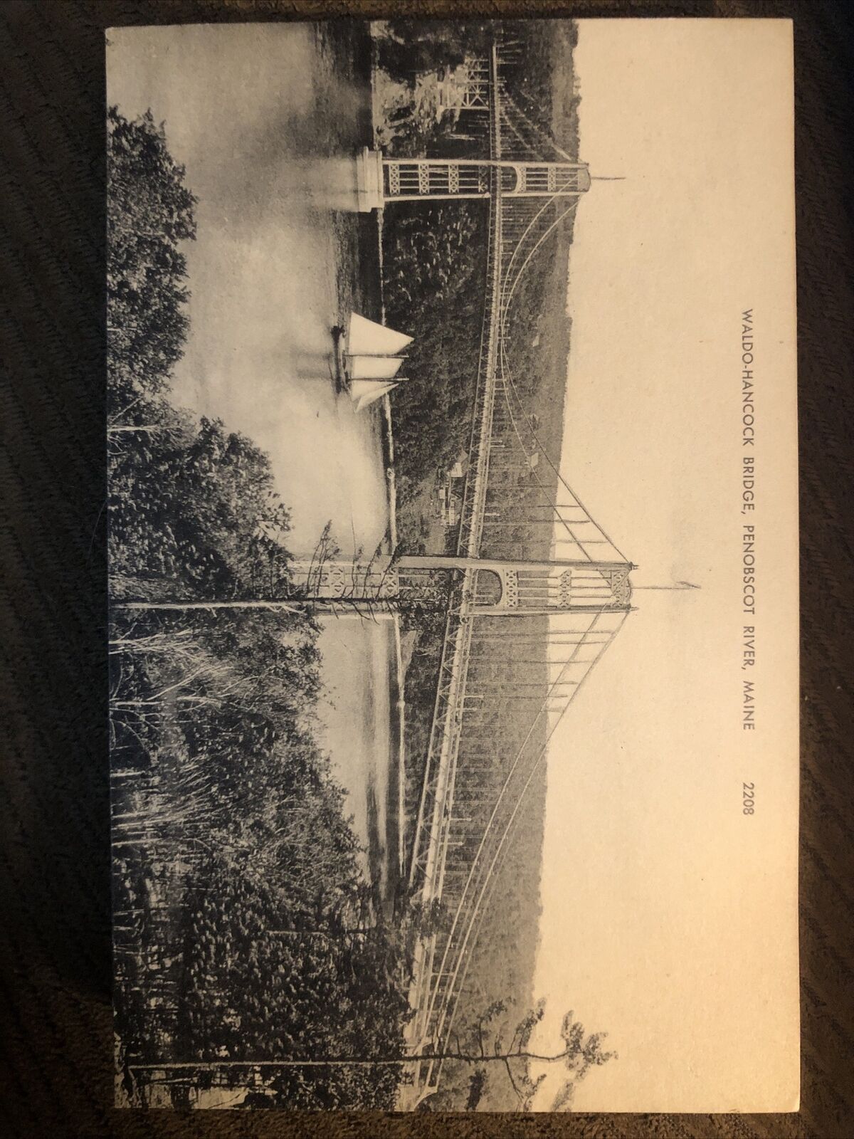 Vintage Postcard Waldo-Hancock Bridge Penobscot River Maine
