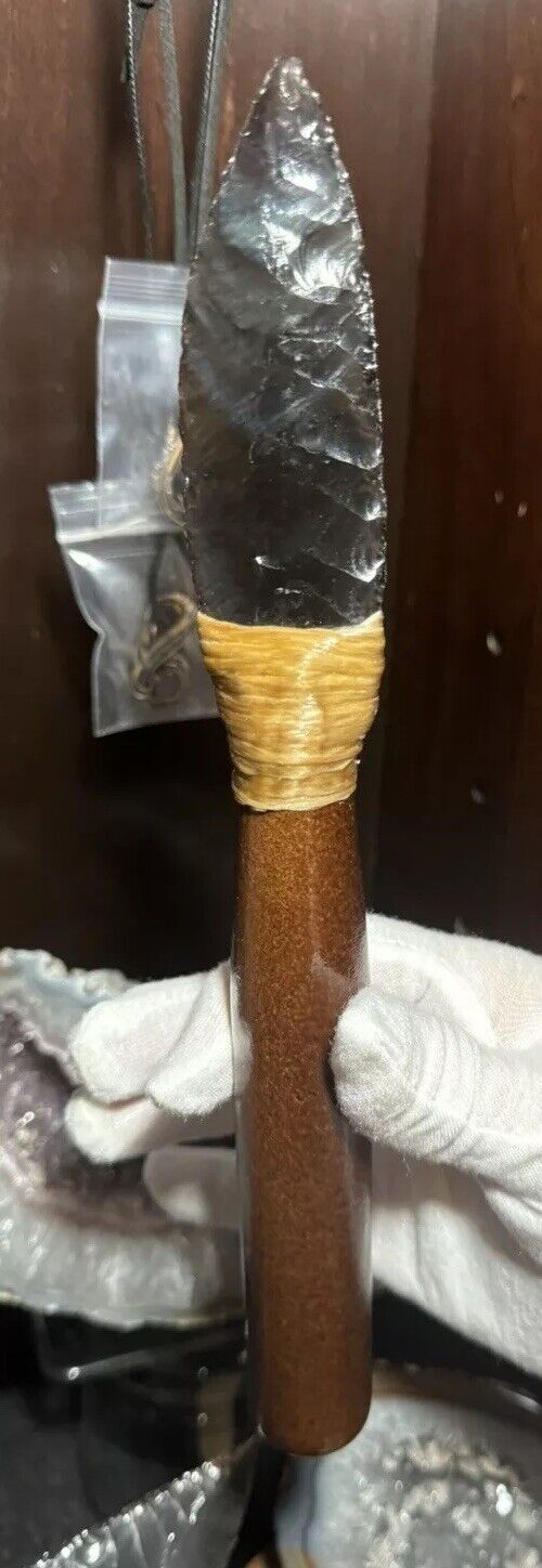 Utah Obsidian Spear Knife Wooden Handle Flint Knapping