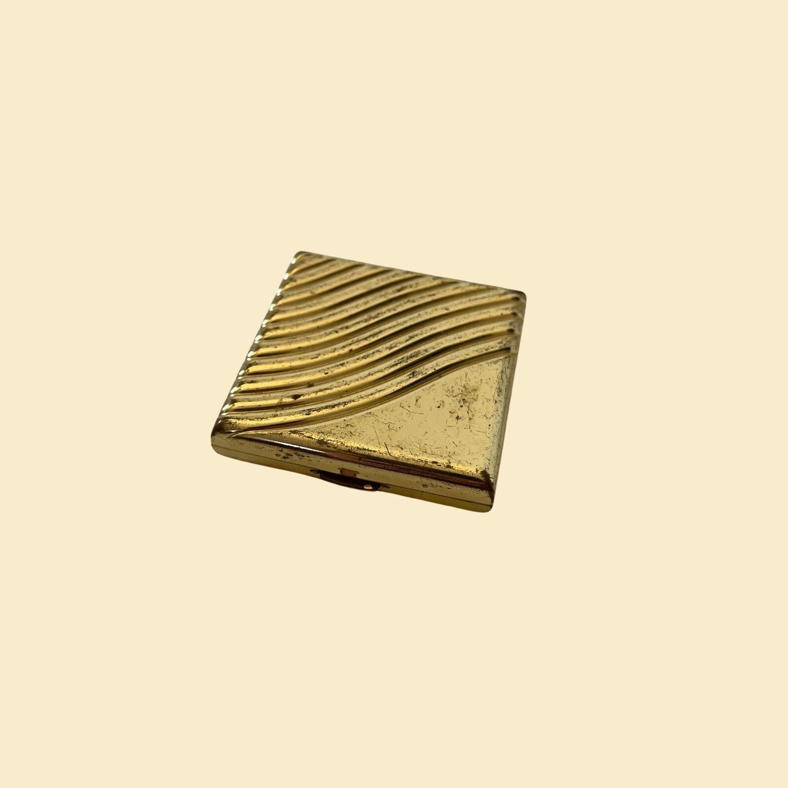 1950s Estée Lauder compact, vintage 50s brass/gold colored square makeup compact