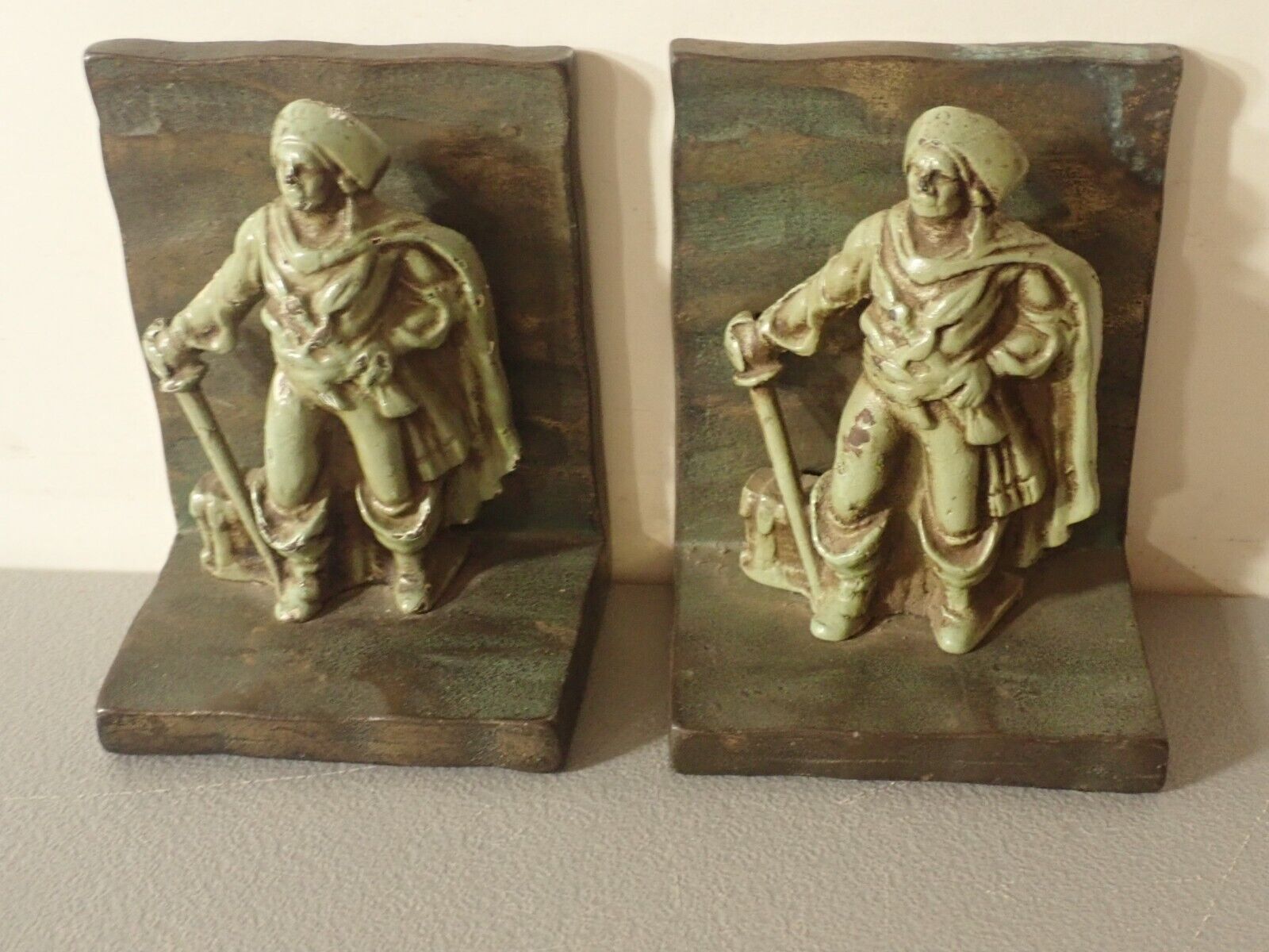 1920s Pirate With Chest Bookends, Littco Foundry, Painted Cast Iron, Rare