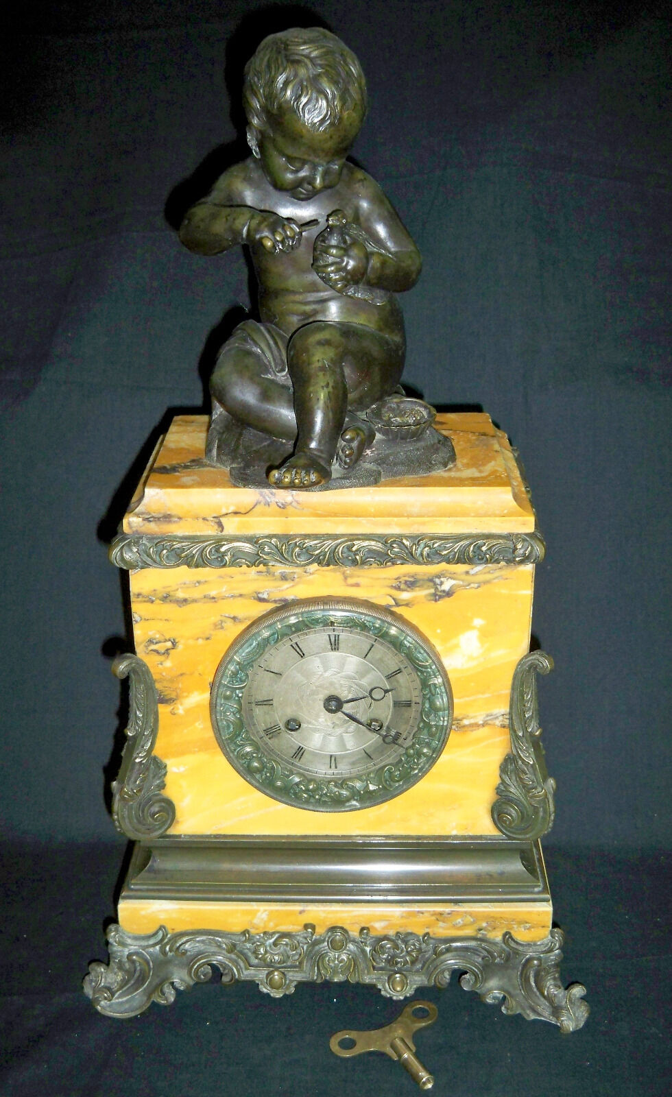 C.1830 FRENCH  MARBLE CLOCK & BRONZE FIGURAL CLOCK