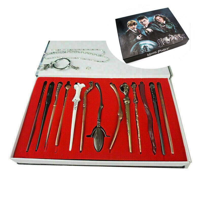 13Pcs Harry Potter  Series Cosplay Wands Necklace Sets Halloween Kid Gifts Box