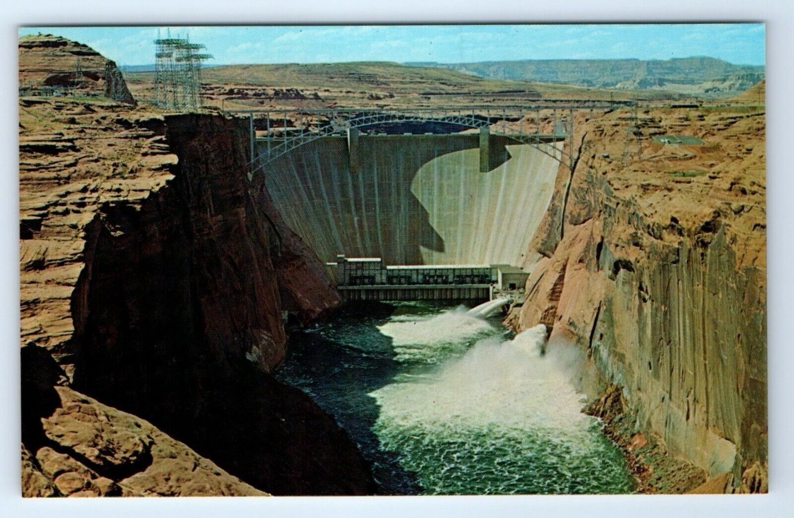 Page Arizona AZ Glen Canyon Dam Colorado River Bridge View Postcard C.1950