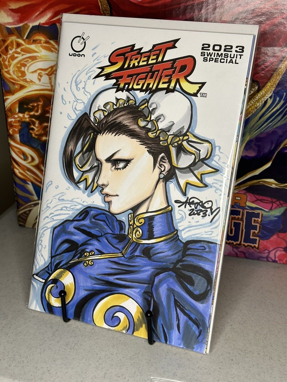 Street Fighter Swimsuit Special Blank Colored Sketched Chun Li By Ariel Diaz COA