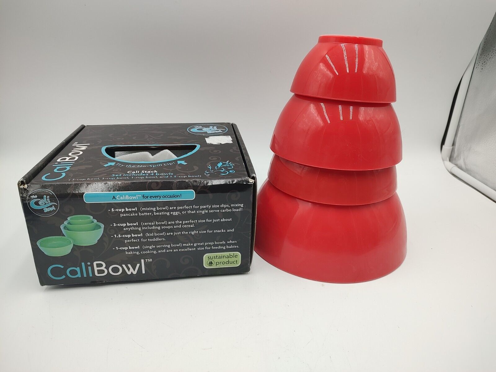 Cali Bowl No Spill Smart Lip Mixing Bowl Set Of 4 Nesting USA Red Cali Stack New