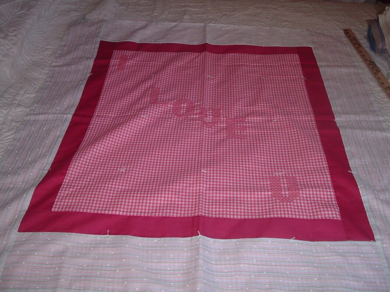 Vtg Estate Granny Core Gingham Fabric Wallhanging Baby Spring Quilt 36x35 #PB12