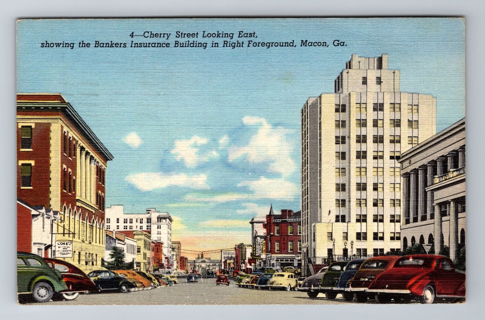 Macon GA-Georgia, Cherry Street Looking East, Antique, Vintage c1943 Postcard