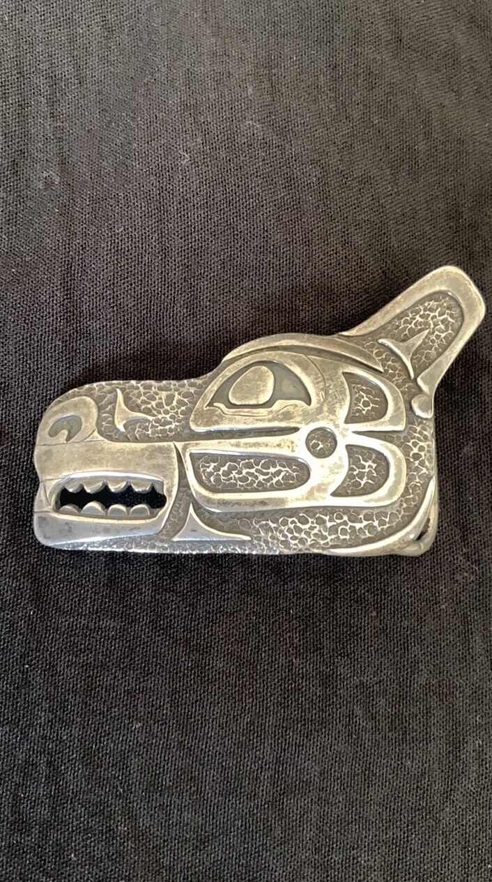 Vintage Rare Native American Totemic Sterling Wolf Belt Buckle
