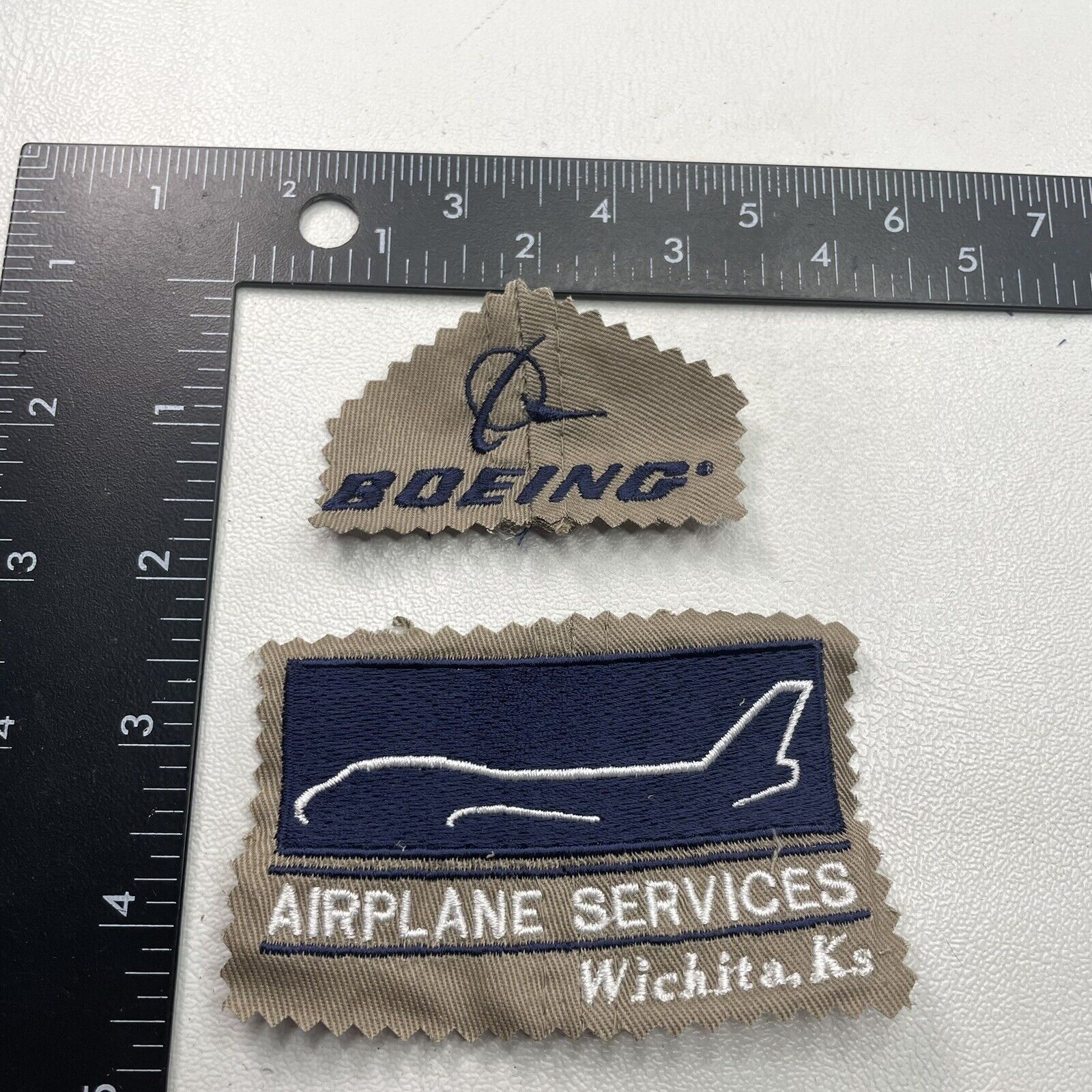 Zig-Zag-Cut-From-Hat 2 Patch-ish Pieces BOEING AIRPLANE SERVICES WICHITA KS 32R6