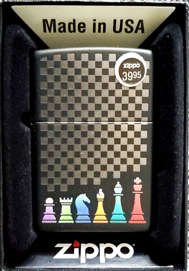 Zippo 48662,  Chess Pieces Design,   Black Matte Finish Lighter #67NE