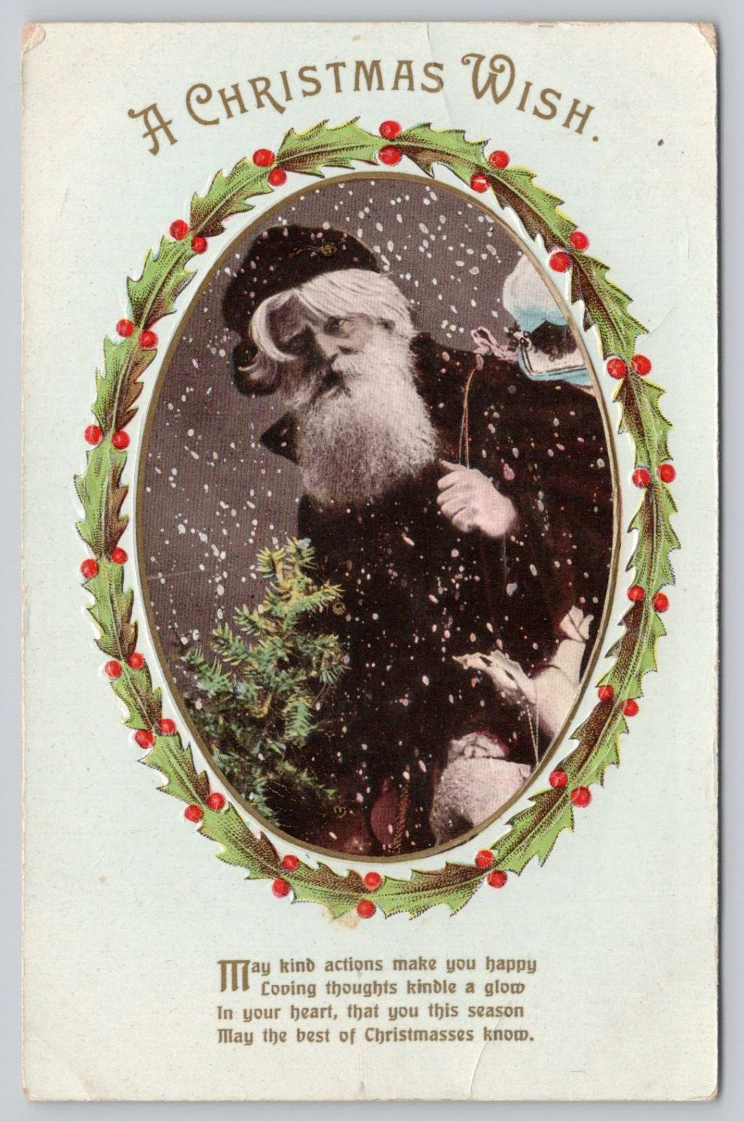 Postcard A Christmas Wish Vintage Sanat Claus St Nick Winter Holiday Posted
