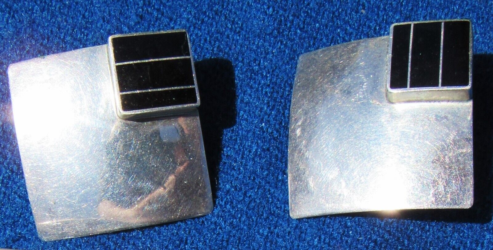 HUGE Pair Vintage Navajo Sterling Silver  Inlay Earrings by Ray Tracy Knifewing