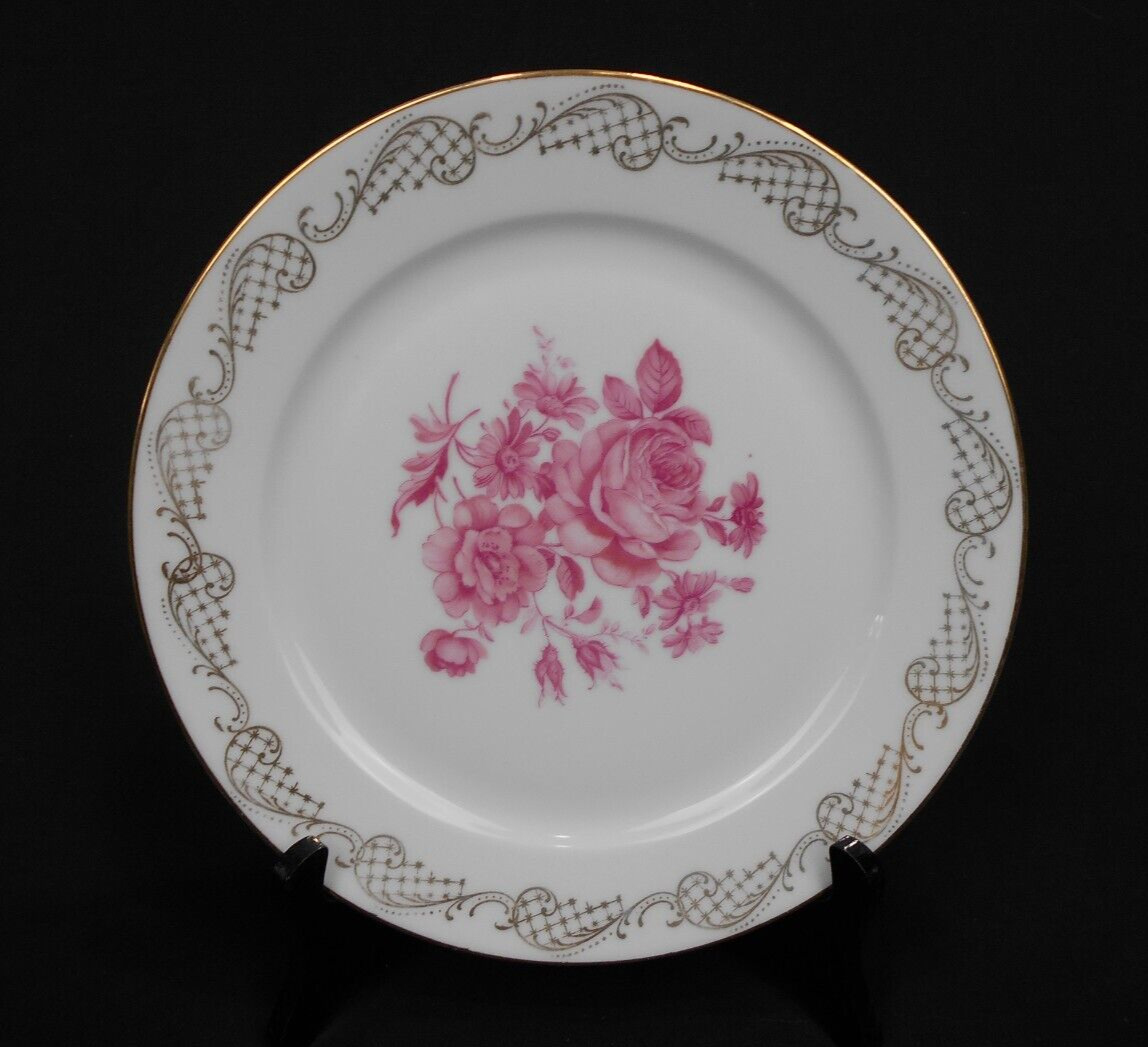 Vintage H & C SELB Heinrich  antique  Pink roses  porcelain  Gilded dinner plate