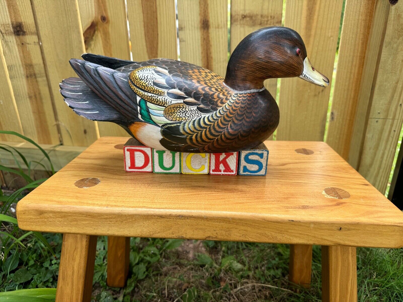 Wooden Carved, Painted, & Stained Female Mallard Duck