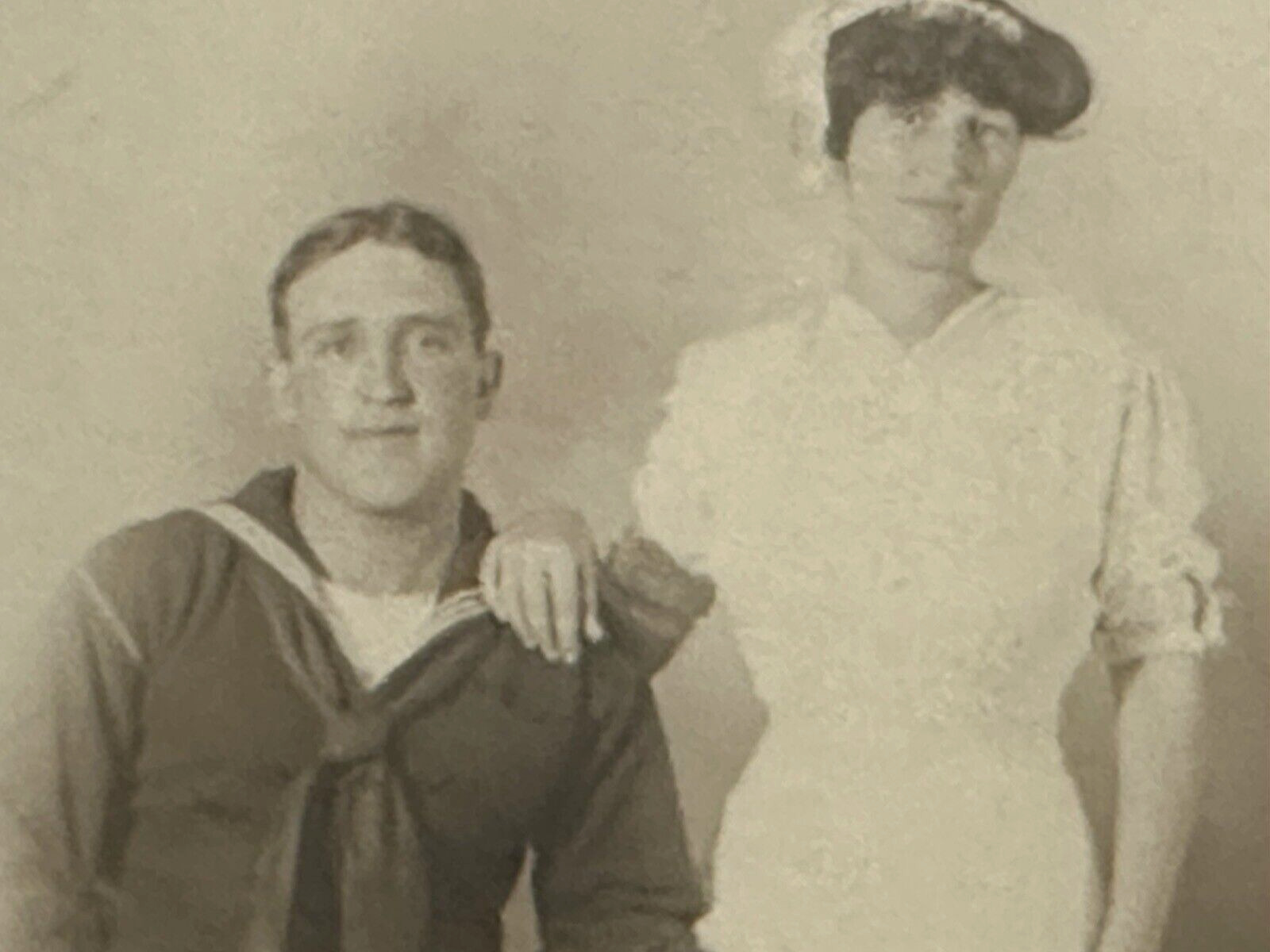 Wedding Real Photo Postcard RPPC Navy Sailor Bride Groom PMO Publ 1907-1915