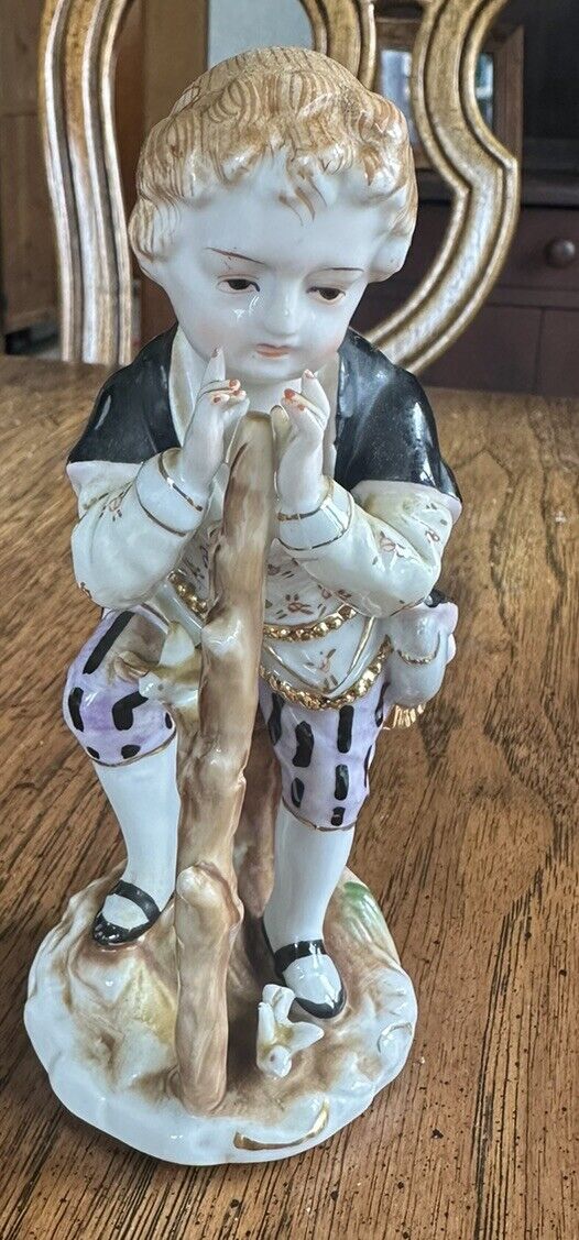 Vintage Ardalt Capodimonte Little Boy With A Stick & Doves Porcelain Figurine