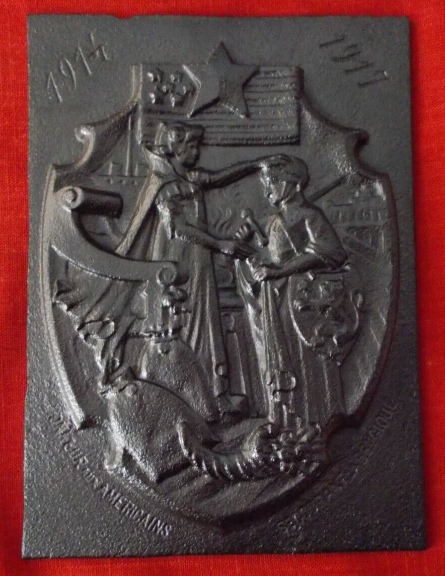WWI,WW-1 historic cast iron plaque honor   American  Soldiers liberating Belgium