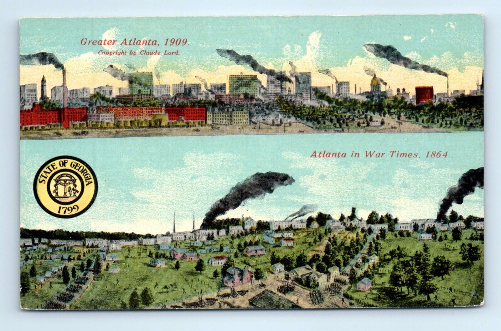 c1910s Atlanta, GA Postcard - Growth of City from Civil War 1864 to  a City 1909