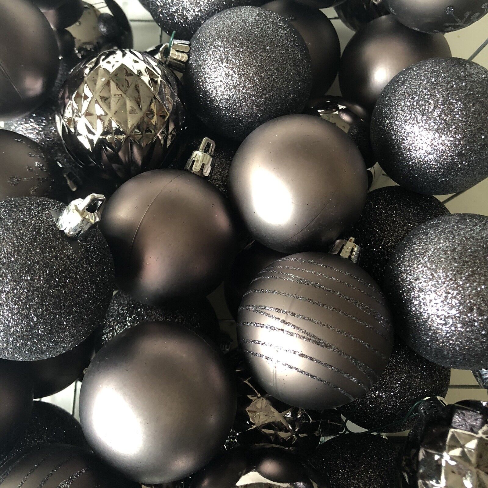 Gunmetal Christmas Balls 40 Glitter Matte Shinny Textured Decorated Gorgeous