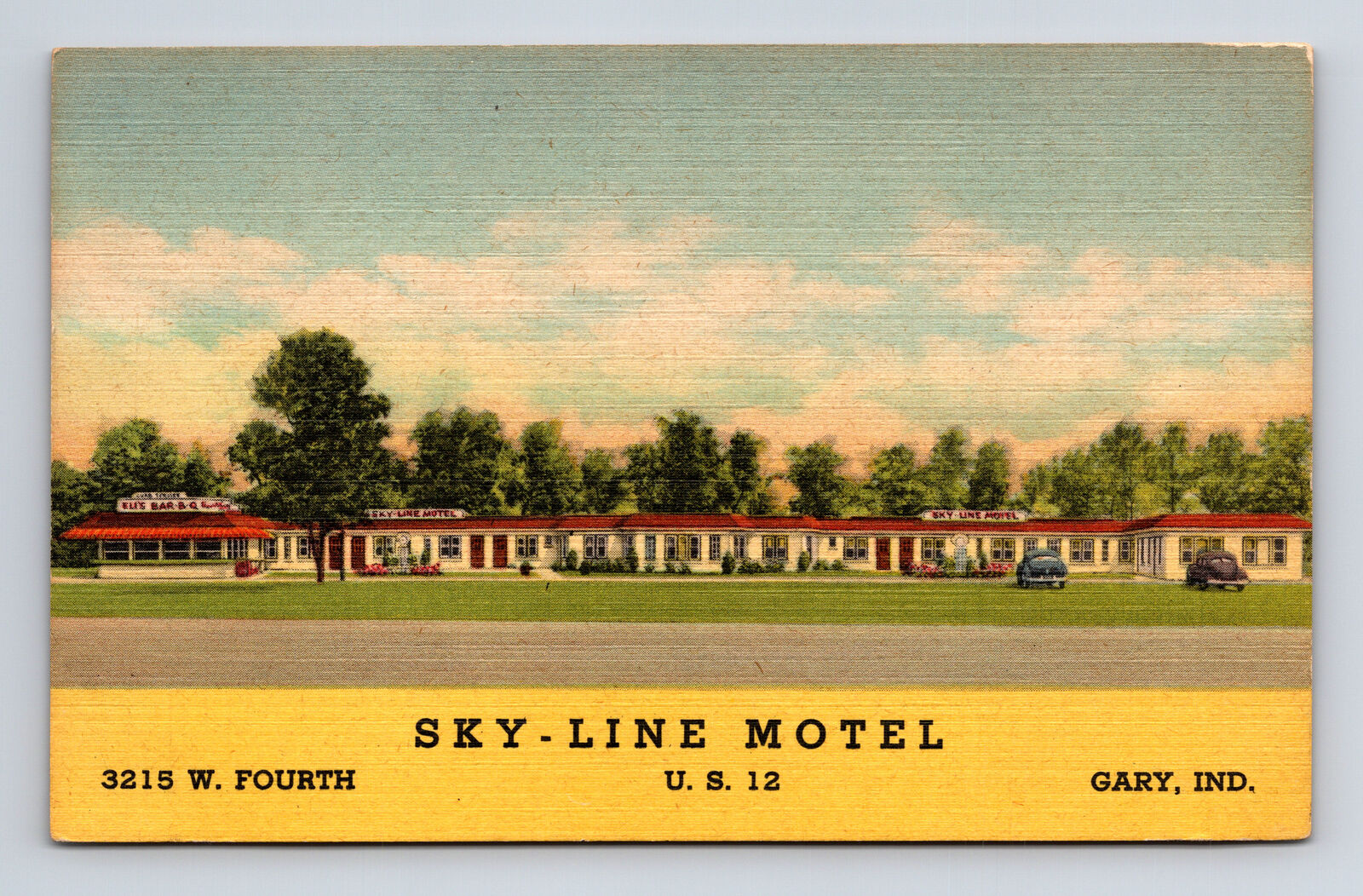 Sky-Line Motel & Eli\'s Bar-B-Q BBQ Restaurant US 12 Gary Indiana IN Postcard