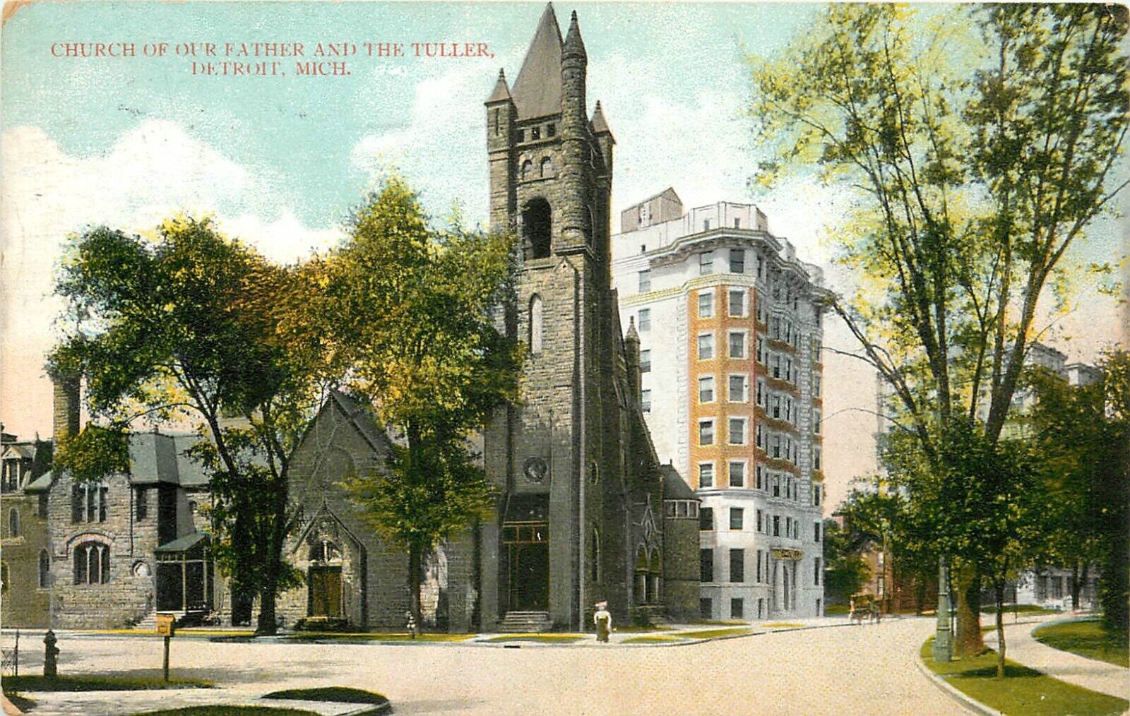 1908 Church of Our Father and The Tuller Hotel, Detroit, Michigan Postcard