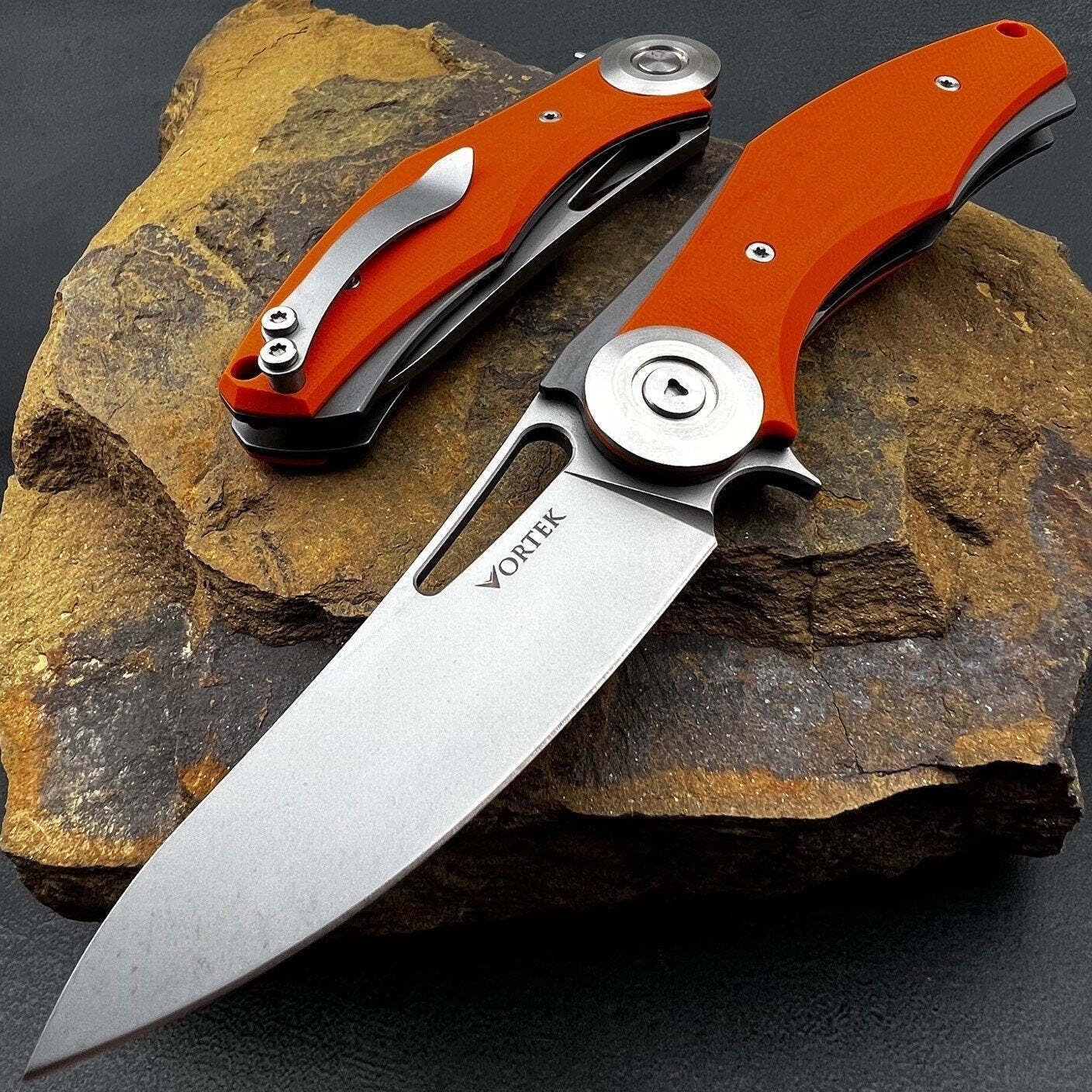 VORTEK MONDO Orange G10 Ball Bearing D2 Blade Heavy Duty Folding Pocket Knife