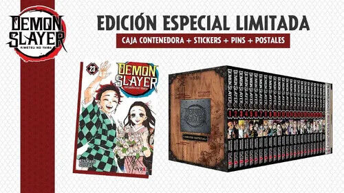 Demon Slayer Completo Box Set 1 al 23  +CAJA +STICKERS +PINS Kimetsu. En ESPAÑOL