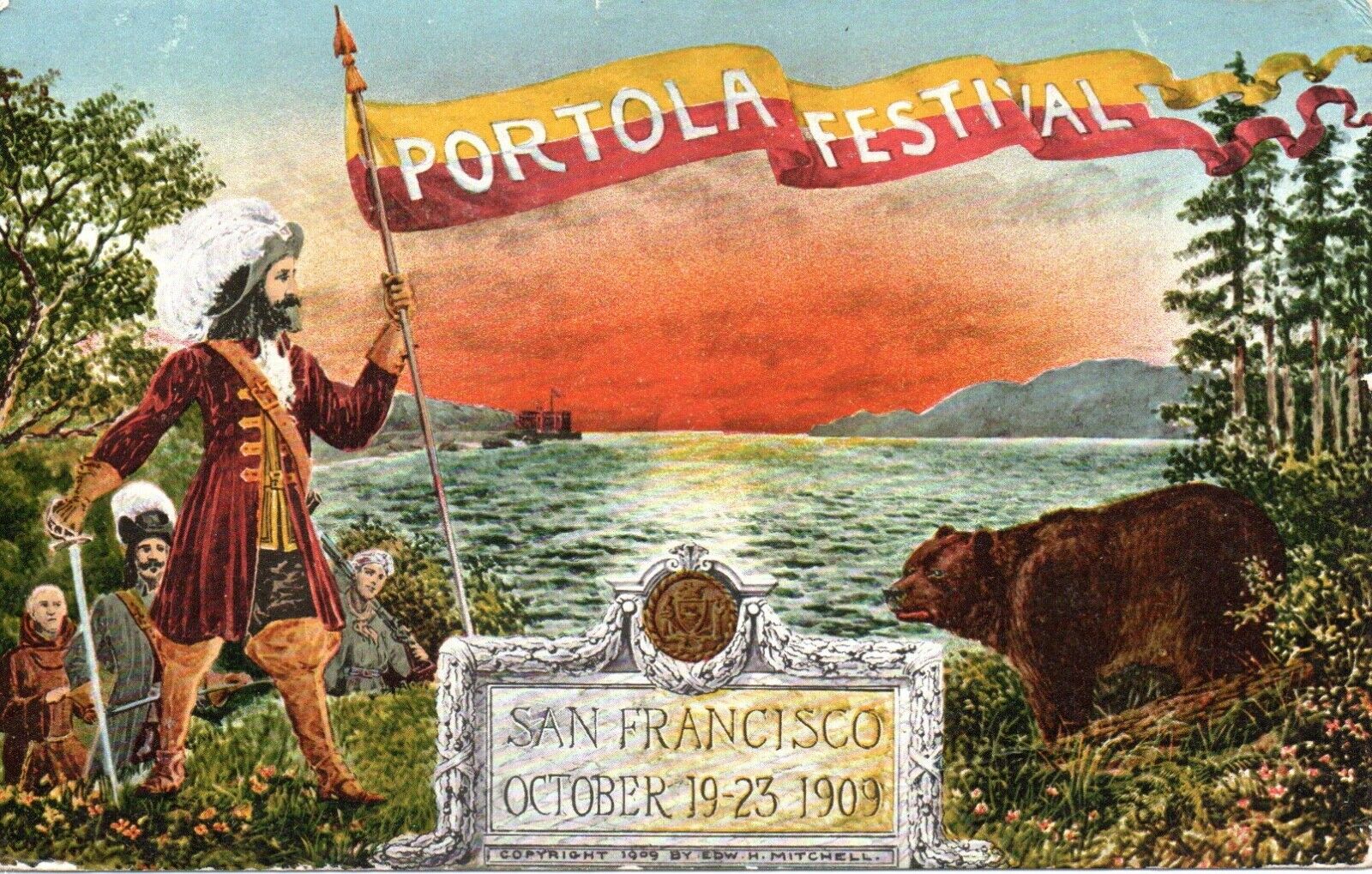 1909 Portola Festival postcard promoting S.F.\'s recovery from earth quake