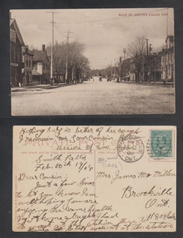 Smith\'s Falls Ontario Postcard Main Street Lanark / Grenville County Circa 1908