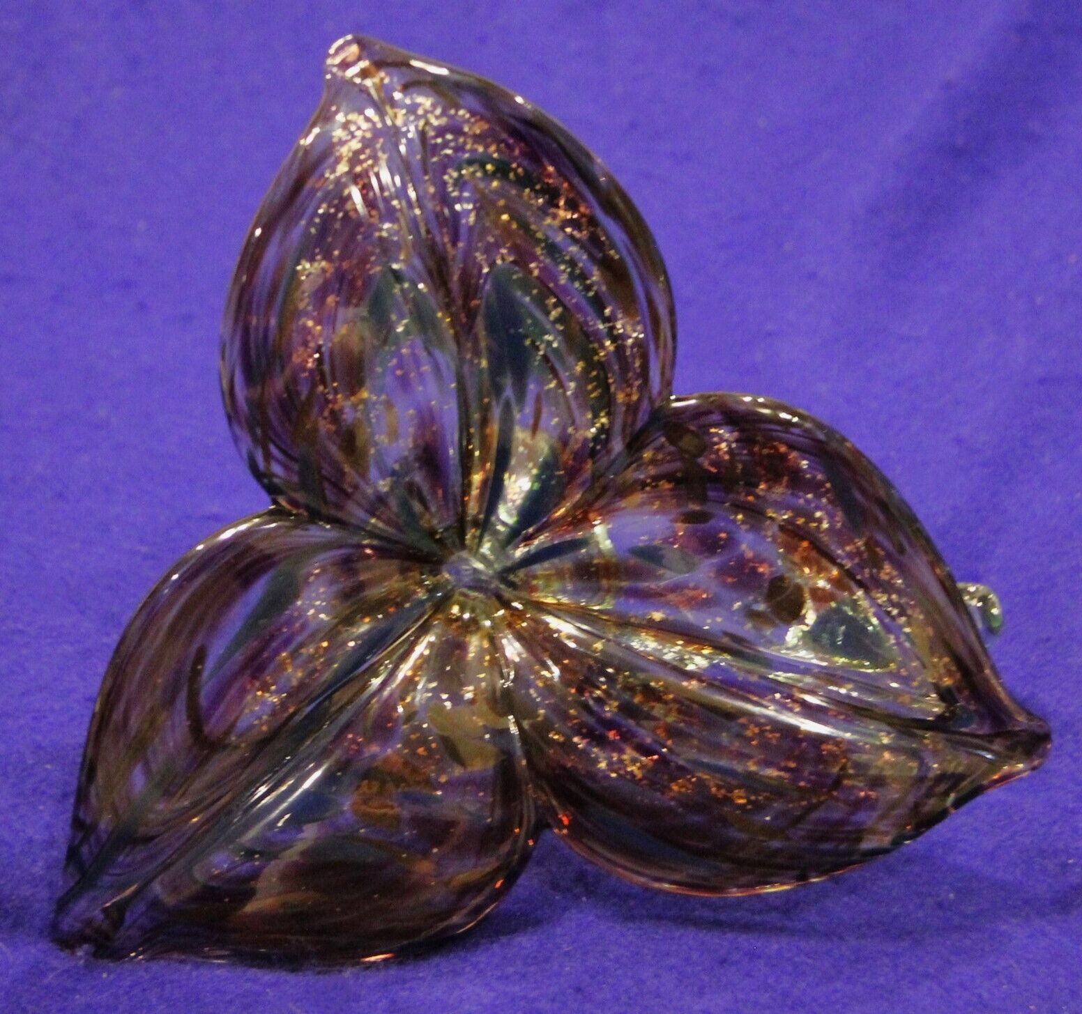Murano Style Glass Purple Blue Lily Flower Glitter Coiled Spiral Stem 5\