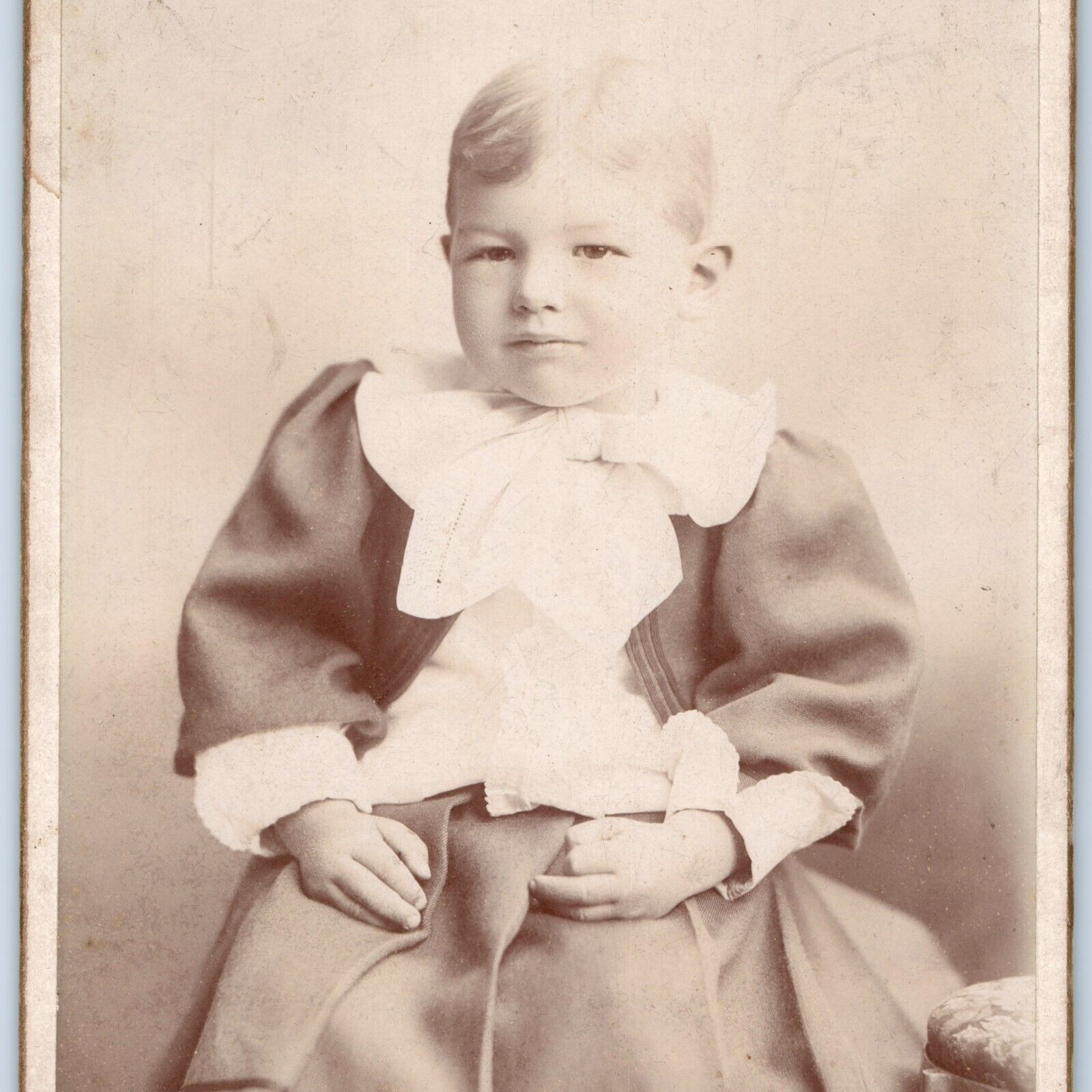 c1880s Chicago Cute Big Baby Boy in Dress Cabinet Card Photo Siegel-Cooper B10