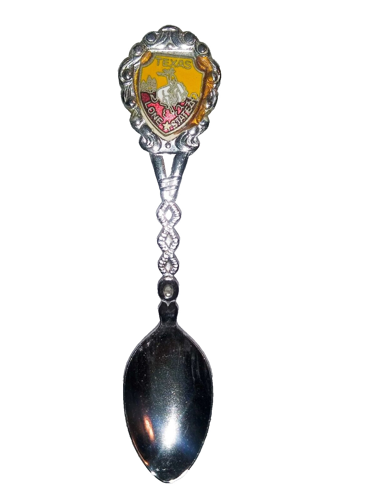 vintage Silver Plate & Enamel Collector Spoon Texas Lone * State western rodeo