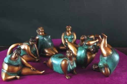 Bronze Figurines Liz'es Fat Farm by Fernando Botero Complete 8 Piece Collection