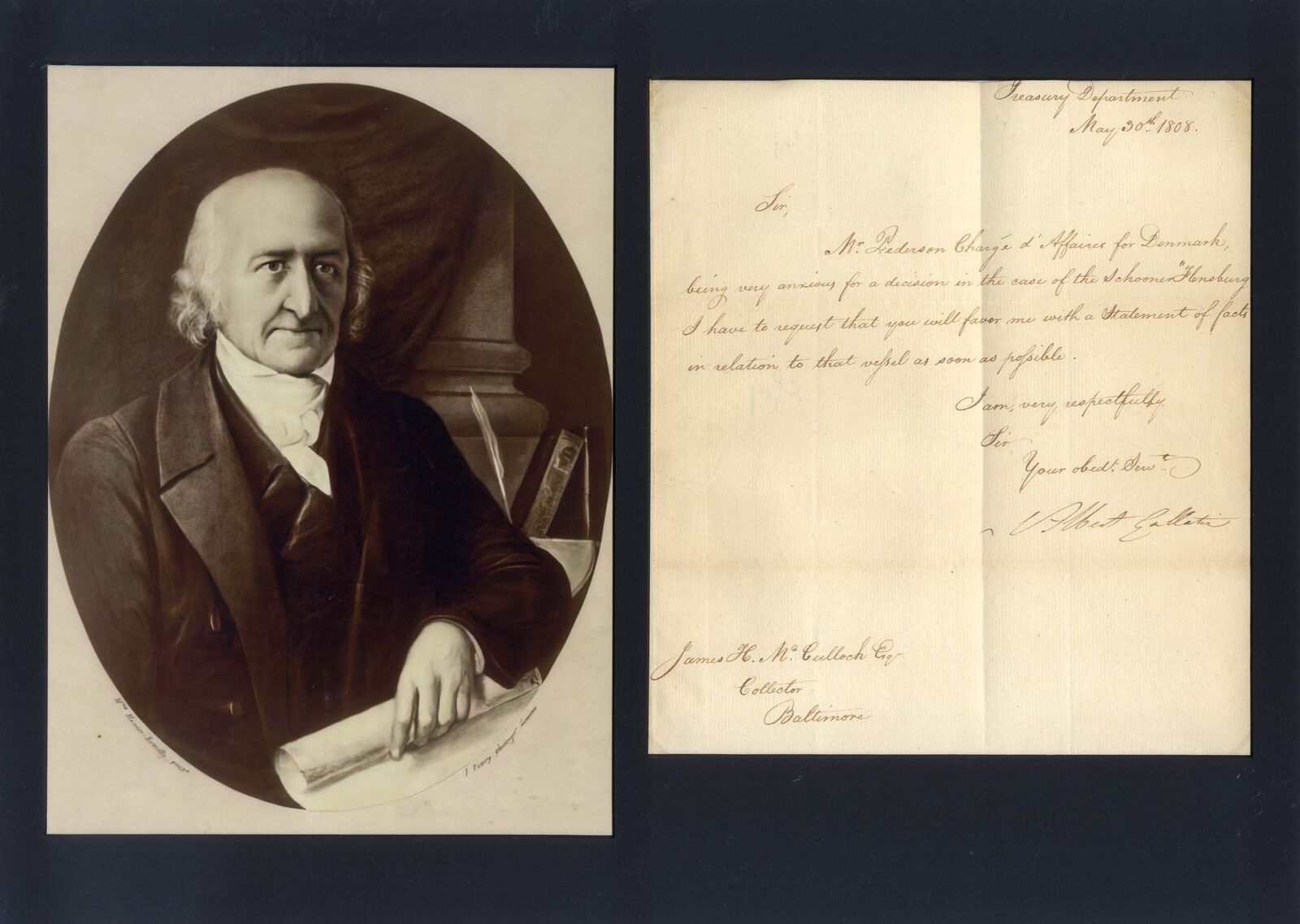 Albert Gallatin autograph, letter signed & mounted