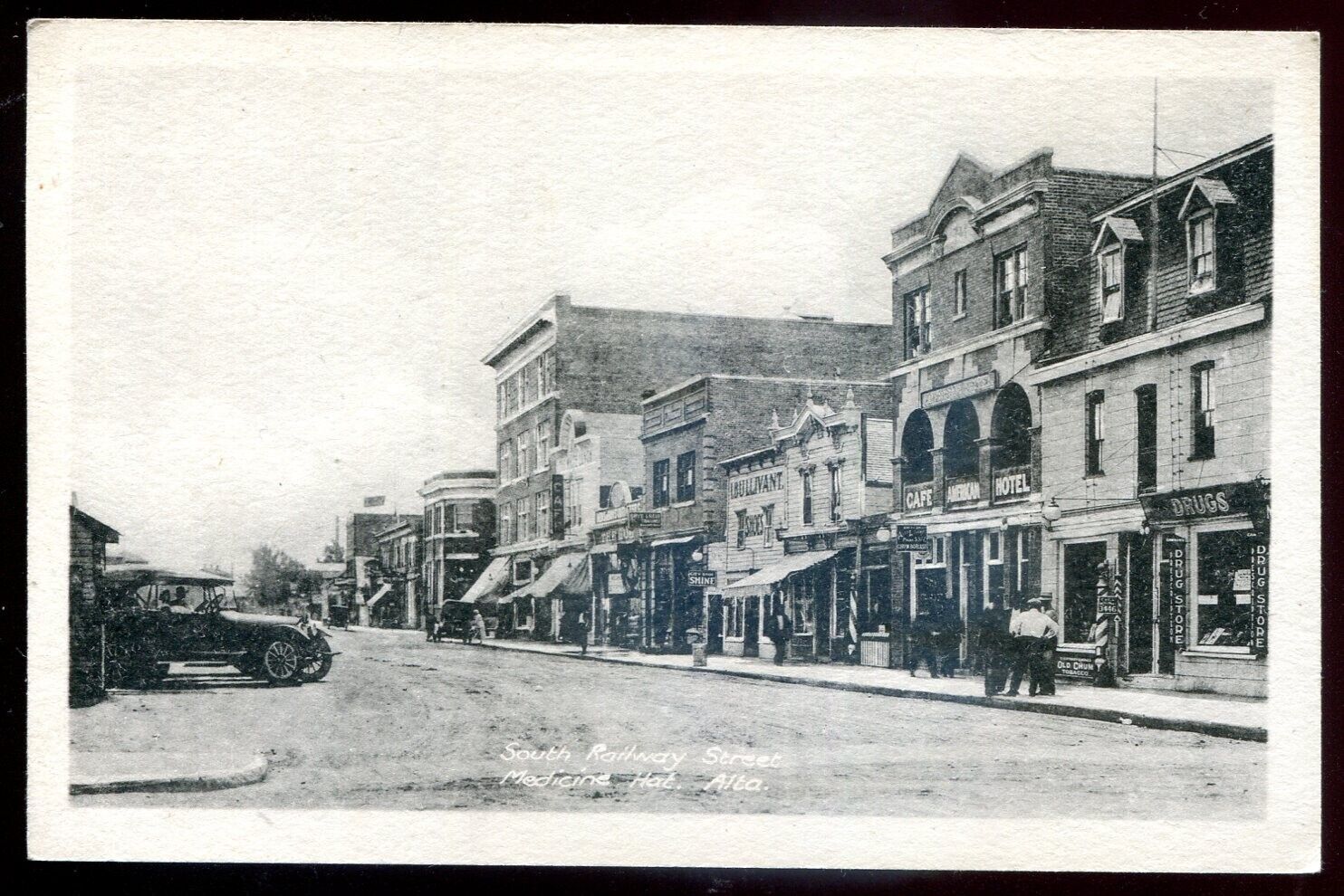 MEDICINE HAT Alberta Postcard 1920s Railway Street Stores