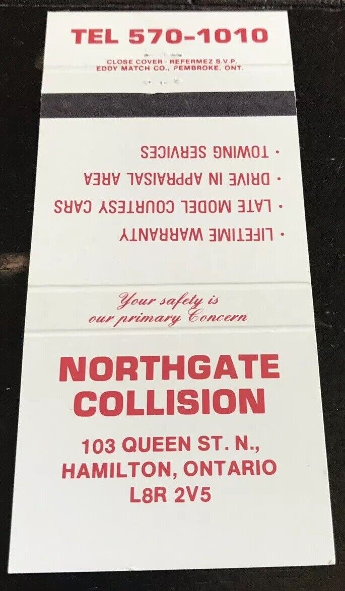 Matchbook Cover Northgate Collision Hamilton Ontario