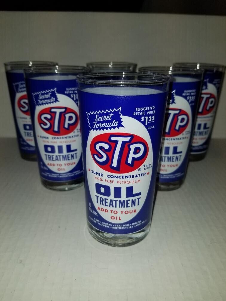 Set of 6 STP Oil Treatment 6 Inch New Old Stock Drinking Glasses