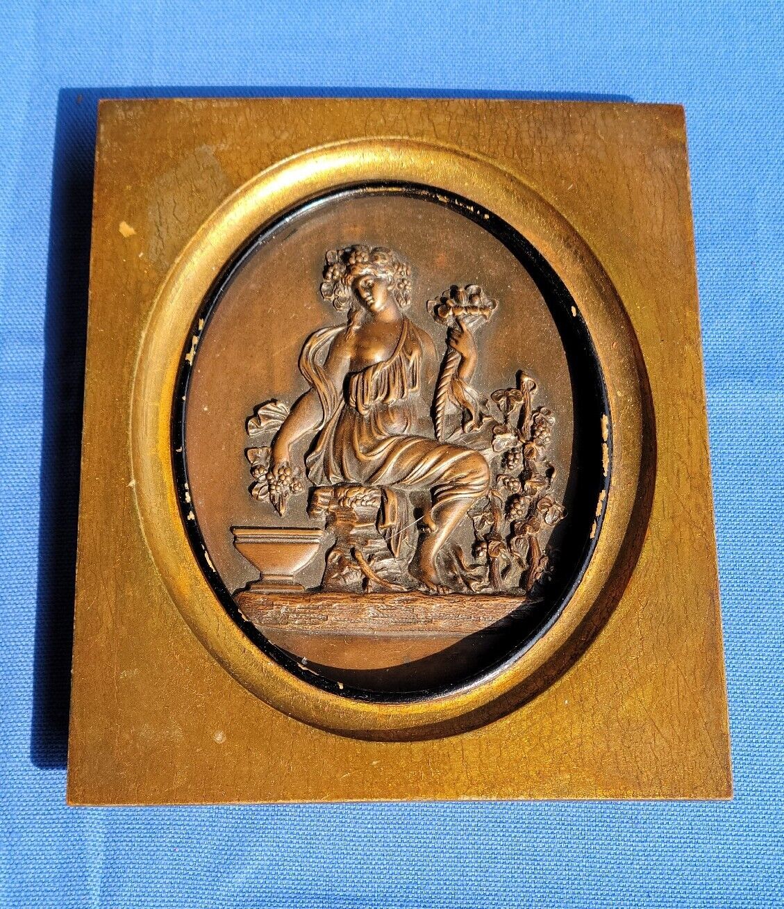 Vintage Neoclassical Greek God  Framed Metal Wall Plaque Relief Italy