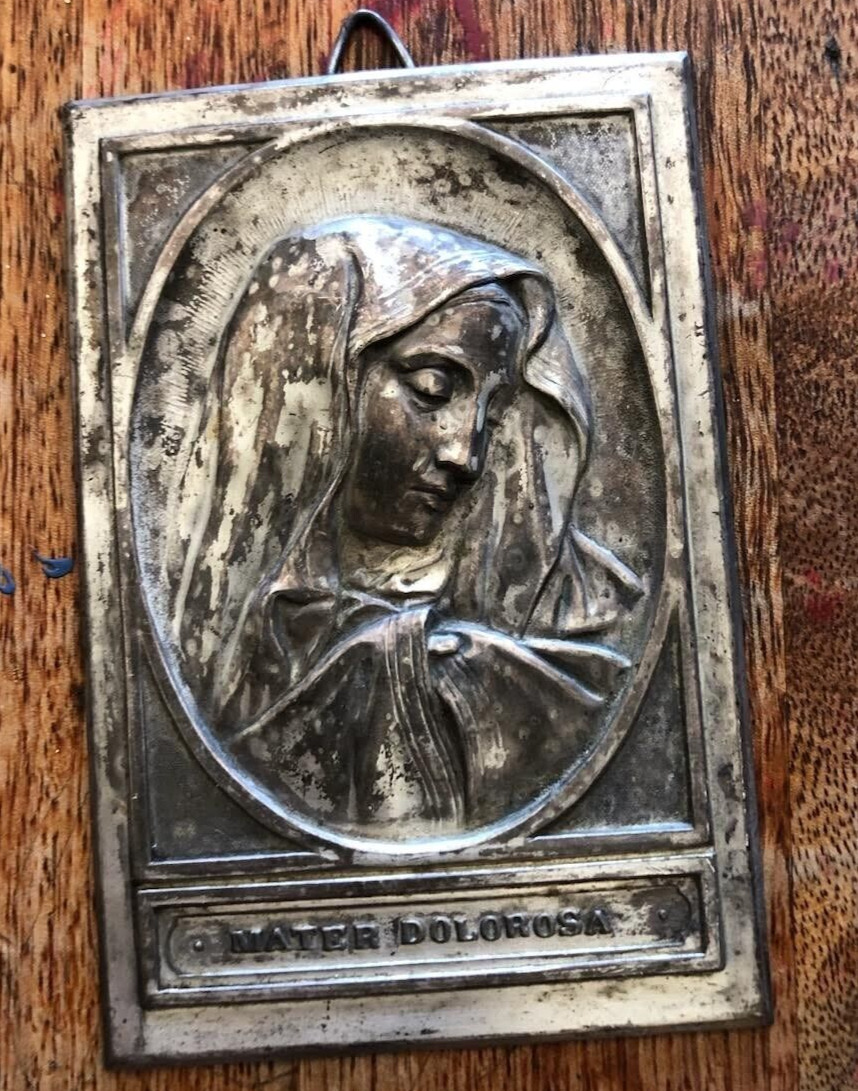 Vintage French  Silver Relief of Mater Delorosa Stunning Catholic Church