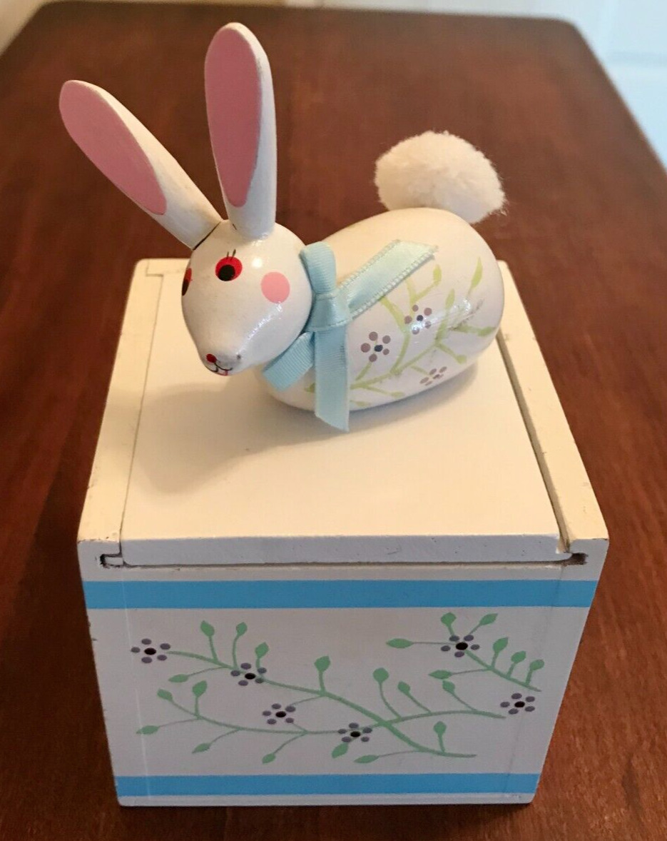 VINTAGE Rare Wooden Bunny Box HAPPY EASTER